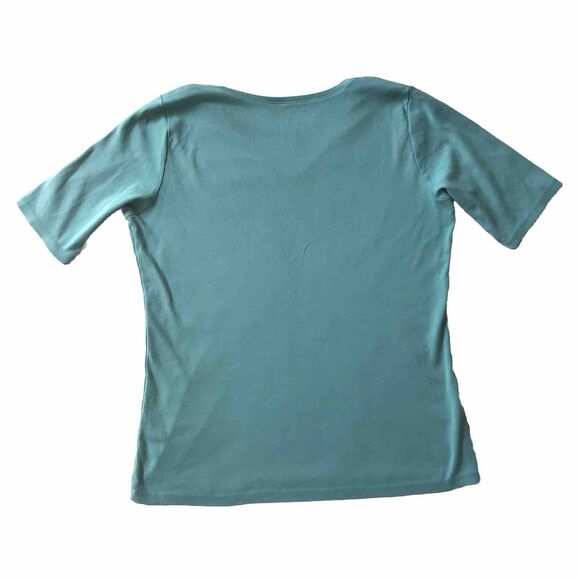 J Jill Shirt Top Women Medium Blue Luxe Supima Elbow Sleeve V Neck Normcore EUC - Picture 3 of 8